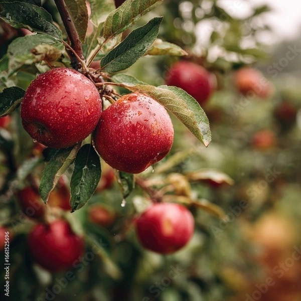 Fototapeta Fresh red apples on a tree branch