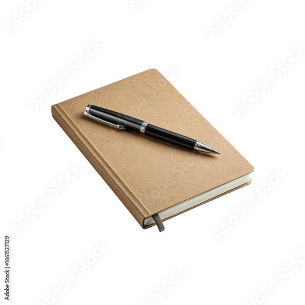 Obraz Elegant Black Pen on Kraft Notebook - Ready for Notes and Ideas