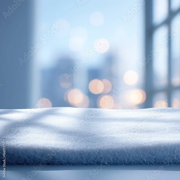 Fototapeta Snowy surface in front of a winter city view
