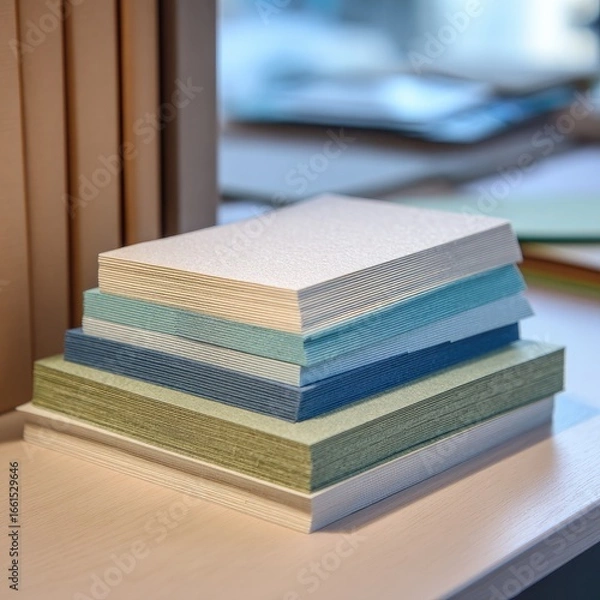 Fototapeta Stack of colorful notepads by a window
