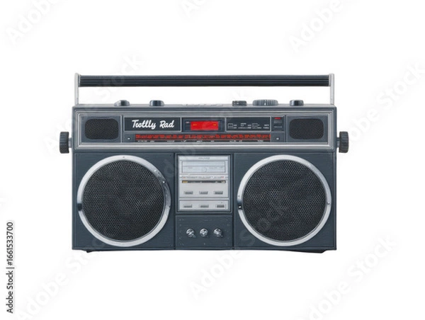 Obraz Vintage boombox retro cassette player large speakers black and silver portable audio device nostalgic 1980s style classic music equipment isolated on transparency background
