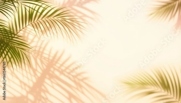 Fototapeta Gentle palm leaves creating a soothing shadow effect on a smooth surface, evoking a sense of calm and relaxation