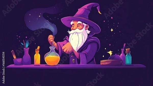 Fototapeta Wizard conducting experiment illustration