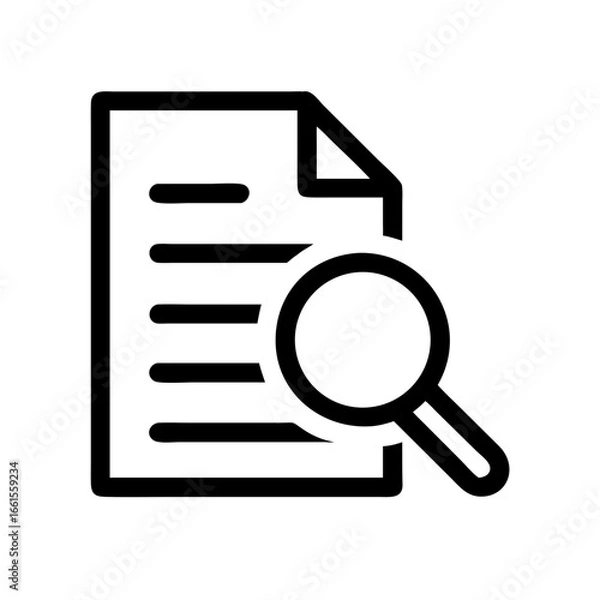 Fototapeta Document with text and a folded corner being examined with a magnifying glass in black and white style