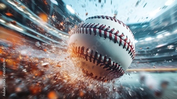 Fototapeta Baseball in motion with stadium backdrop highlighting intensity and speed