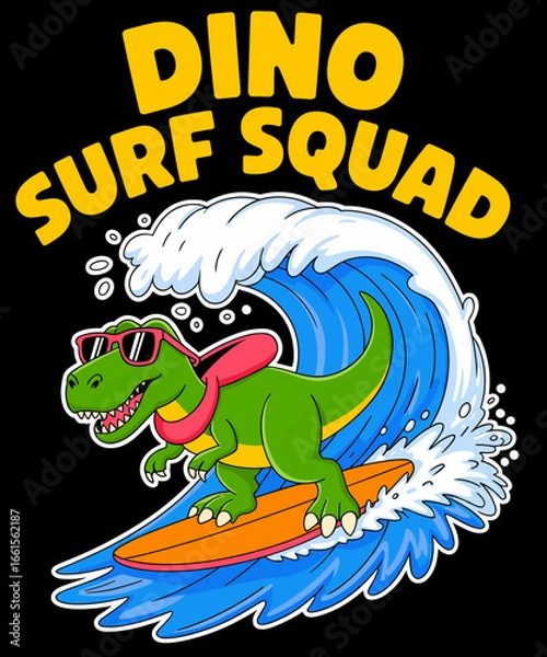 Fototapeta Dino Surf Squad Funny Surfing Dinosaur Summer Vibes