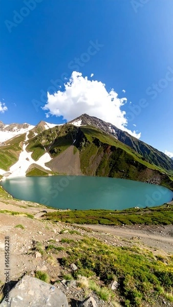 Obraz Mountain lake with snow-capped peaks
