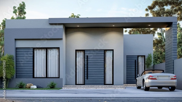 Obraz 3D illustration of a contemporary single-story house
