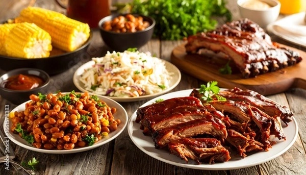 Obraz BBQ feast on a rustic table