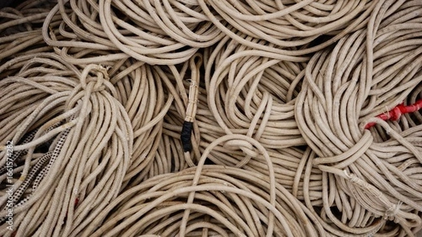 Fototapeta texture of stacked industrial ropes as a background
