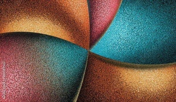 Fototapeta Abstract design with overlapping textured shapes in warm and cool colors.