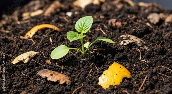 Obraz Sustainable Living: Plant Growing in Compost Bin