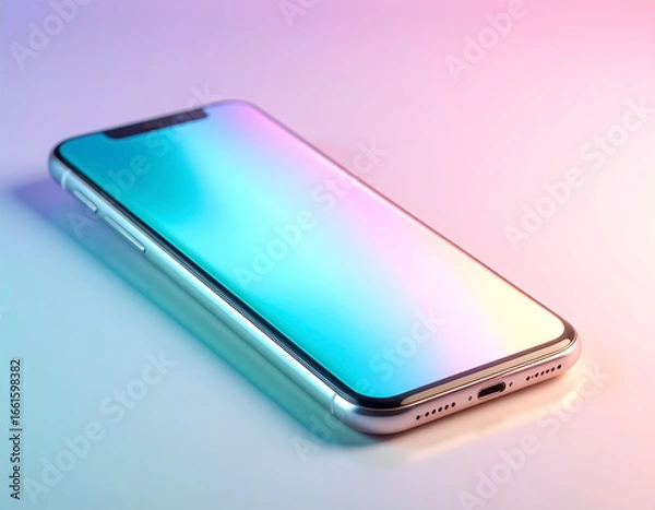 Fototapeta 淡いグラデーション背景に置かれたスマートフォンのイラスト