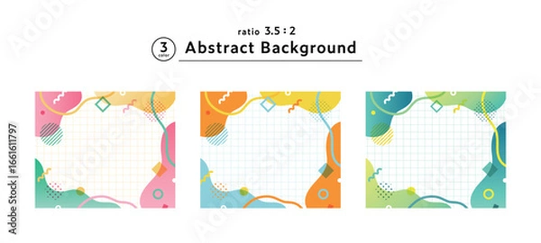 Obraz メンフィス柄・幾何学模様・抽象的な背景フレームのイラスト素材セット　ポップ　デザイン　アブストラクト