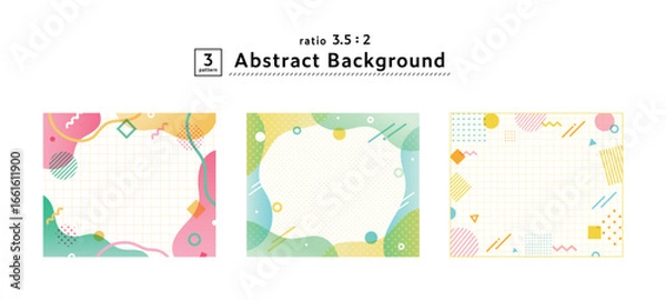 Obraz メンフィス柄・幾何学模様・抽象的な背景フレームのイラスト素材セット　ポップ　デザイン　アブストラクト