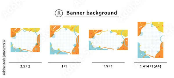 Obraz メンフィス柄・幾何学模様・抽象的な背景フレームのイラスト素材セット　ポップ　デザイン　アブストラクト