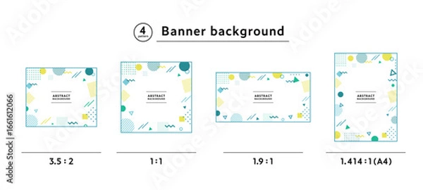 Obraz メンフィス柄・幾何学模様・抽象的な背景フレームのイラスト素材セット　ポップ　デザイン　アブストラクト