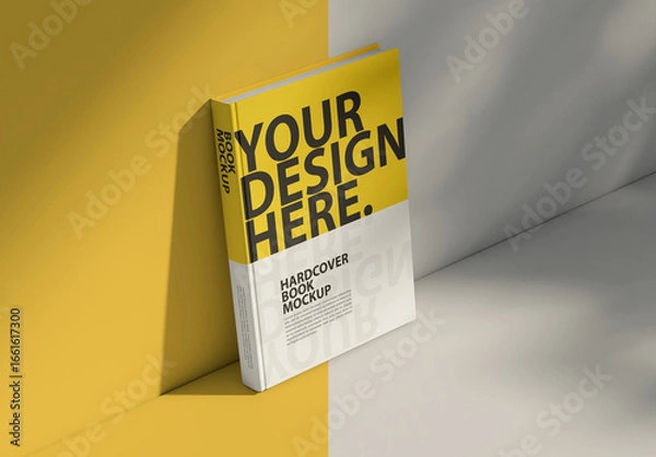 Fototapeta Vertical hardcover book mockup with spine on the table