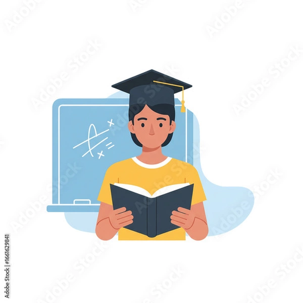 Fototapeta Student with Graduation Cap Reading a Book