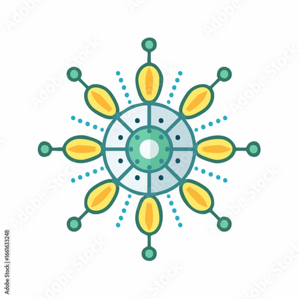 Fototapeta Graphic flower element design, yellow petals with teal and gray colors