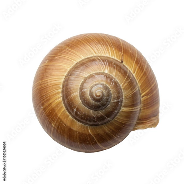 Fototapeta Empty snail shell, logarithmic spiral, natural hues, isolated on transparent with shadowless studio lighting, concept of nature's perfection and microcosm