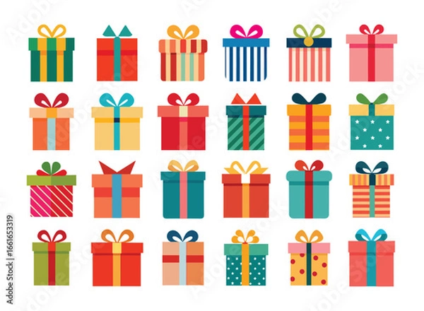 Fototapeta  Colorful collection of gift boxes with ribbons isolated on white background