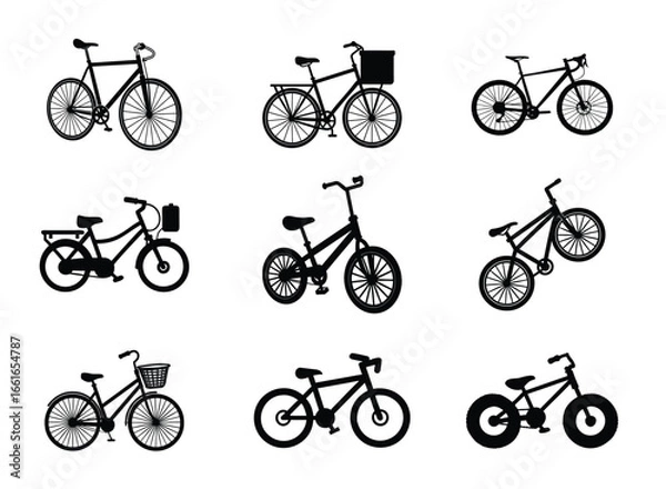 Fototapeta  Collection of various bicycle silhouettes isolated on white background