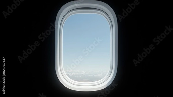 Obraz Airplane Window View: Clouds and Distant Mountains