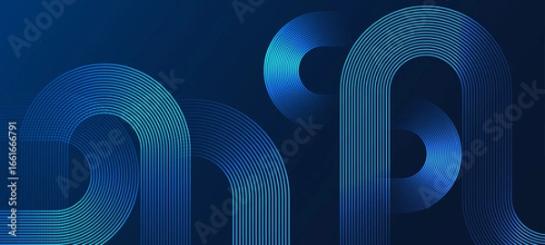 Obraz Abstract blue background with geometric circular line patterns