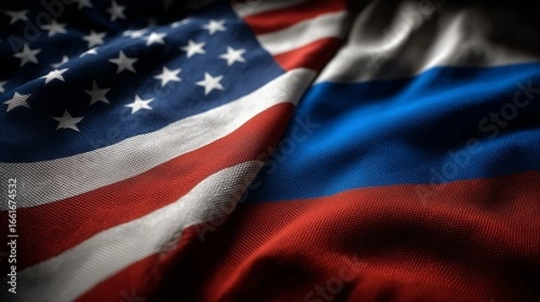Obraz USA and Russian Flags 