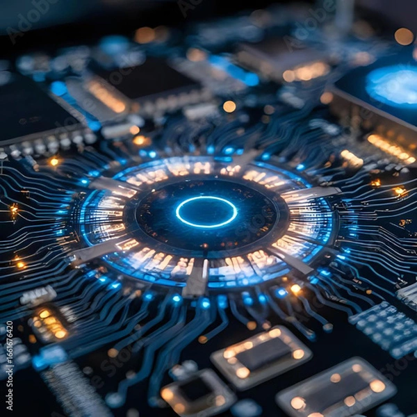 Fototapeta Technology background. Big data visualization concept. Abstract technology circuit board circle