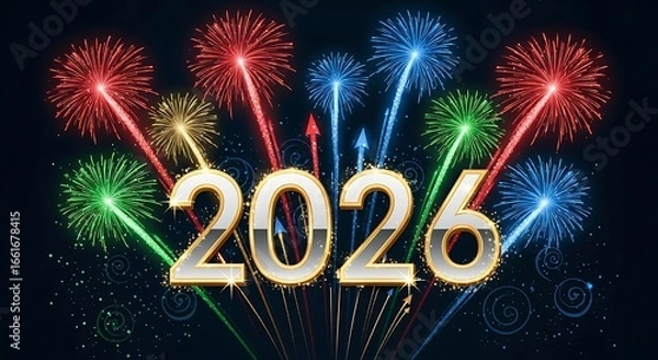 Fototapeta Vibrant Fireworks Display Celebrating the New Year 2026 Against a Dark Sky