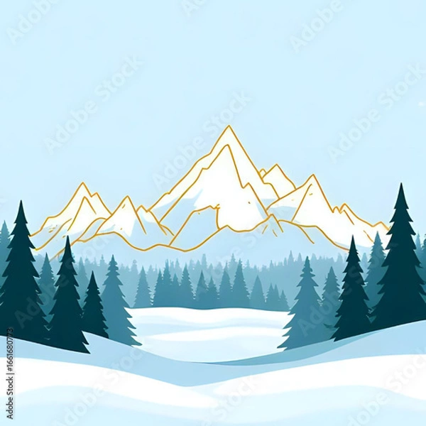 Fototapeta Vector winter line landscape