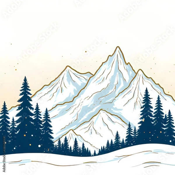 Fototapeta Vector winter line landscape