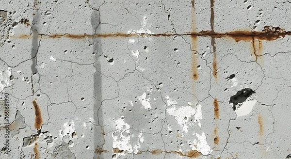 Fototapeta Weathered Concrete Wall with Rust Stains and Cracks, Showing Decay and Age