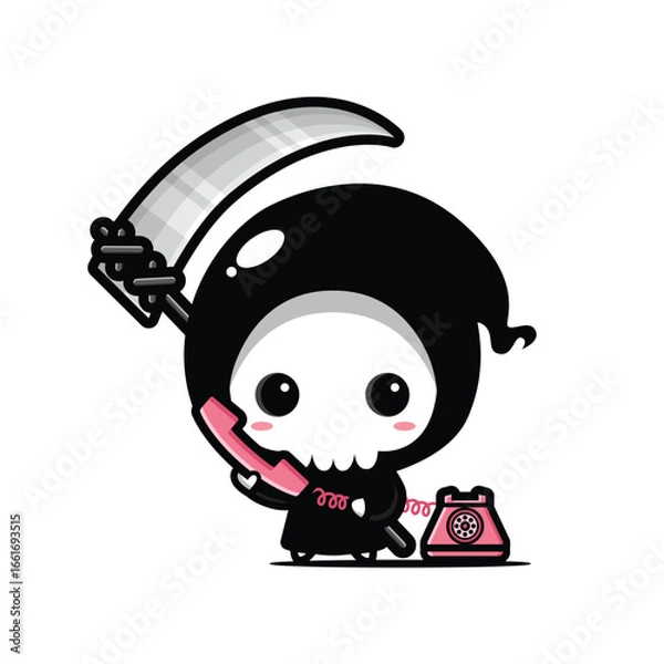 Fototapeta Chibi Grim Reaper is on the phone