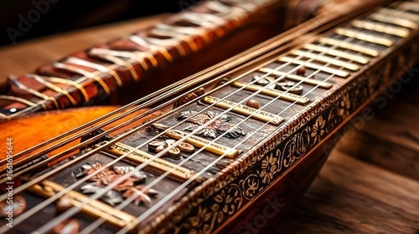 Fototapeta Closeup vintage musical stringed instruments