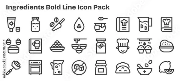 Fototapeta Bold Outline Style Ingredients Icons - 24 Vectors
