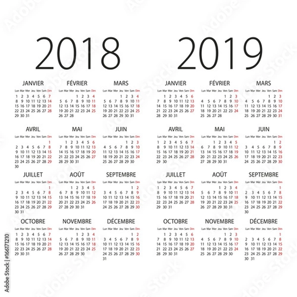 Obraz Abstract 2017 and 2018 French vector calendar
