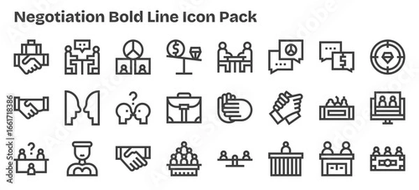 Fototapeta Negotiation - 24 Icons in Bold Outline Design