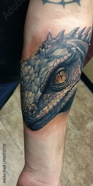 Fototapeta Realistic Reptile Tattoo: Forearm Dragon