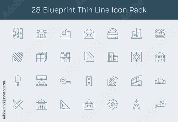 Fototapeta Blueprint Icon Set - 28 Thin Line Graphics