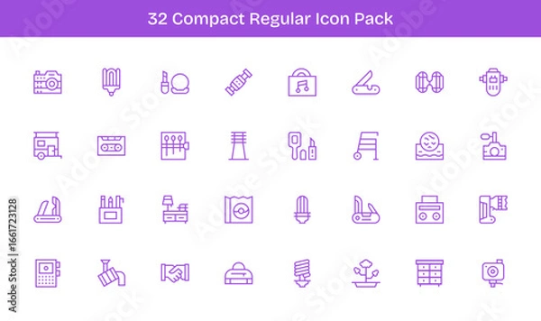 Fototapeta Compact Design Icons - 32 in Regular Line Style