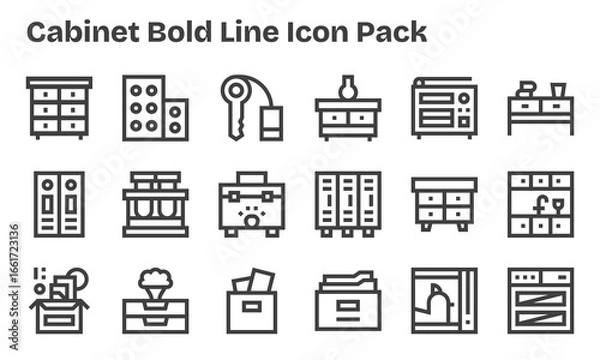 Fototapeta Cabinet Icon Set - 18 Bold Line Graphics