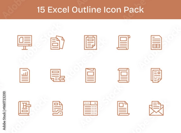 Fototapeta 15 Icons for Excel in Outline Format