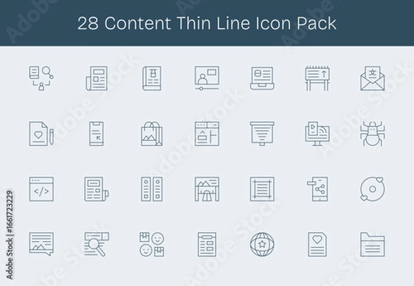 Fototapeta 28 Thin Line Style Icons - Content Collection