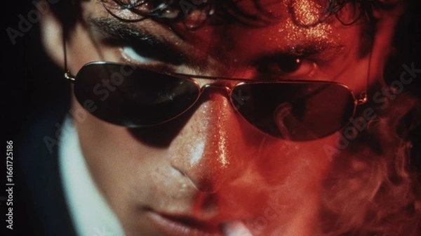 Fototapeta Mysterious Man, Red Light, Aviator Sunglasses