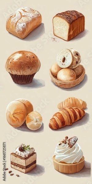 Obraz Assorted Baked Goods: Breads, Rolls & Pastries