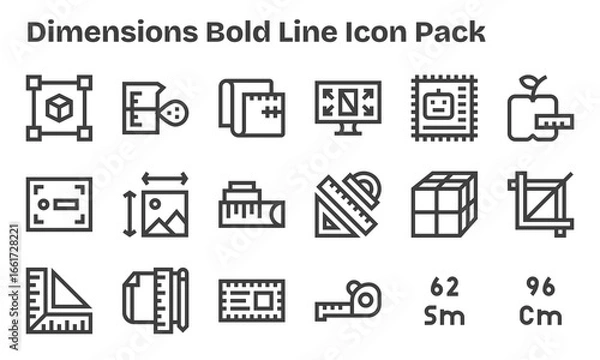 Fototapeta 18 Bold Line Style Icons - Dimensions Collection