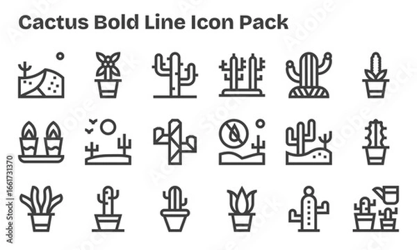 Fototapeta Cactus Vector Set - 18 Bold Line Icons